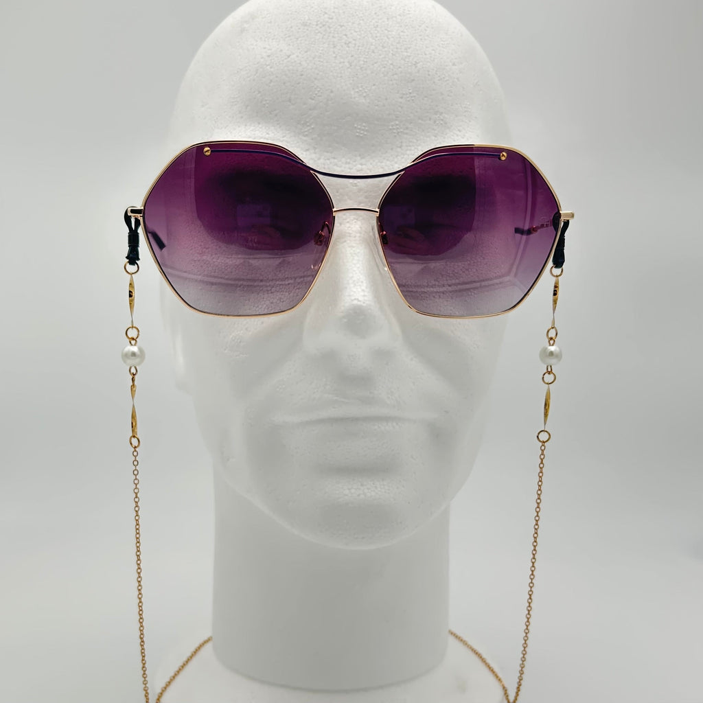 Chaîne à lunettes dorée perle et éléments métallisés Henri Beaud - vue de face