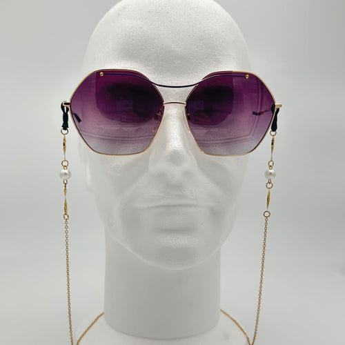 Chaîne à lunettes dorée perle et éléments métallisés Henri Beaud - vue de face