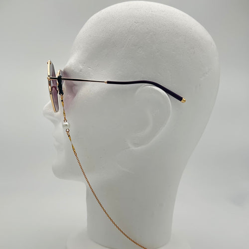 Chaîne à lunettes dorée perle et éléments métallisés Henri Beaud - vue profil