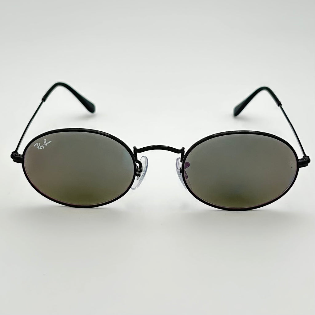Lunettes de soleil Ray-Ban RB3547N, monture ovale noire et verres gris effet miroir bronze