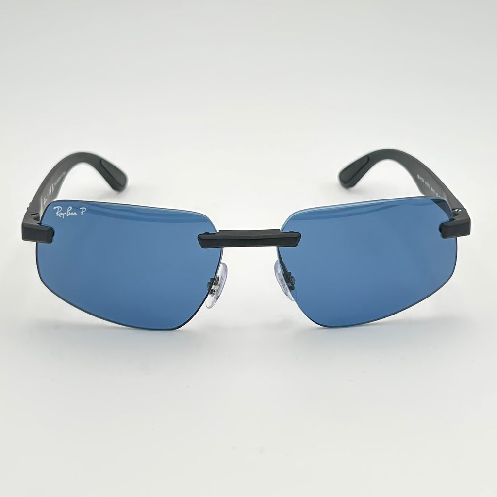 Lunettes de soleil Ray-Ban RB4475CH, monture percée rectangulaire et verres bleus polarisés